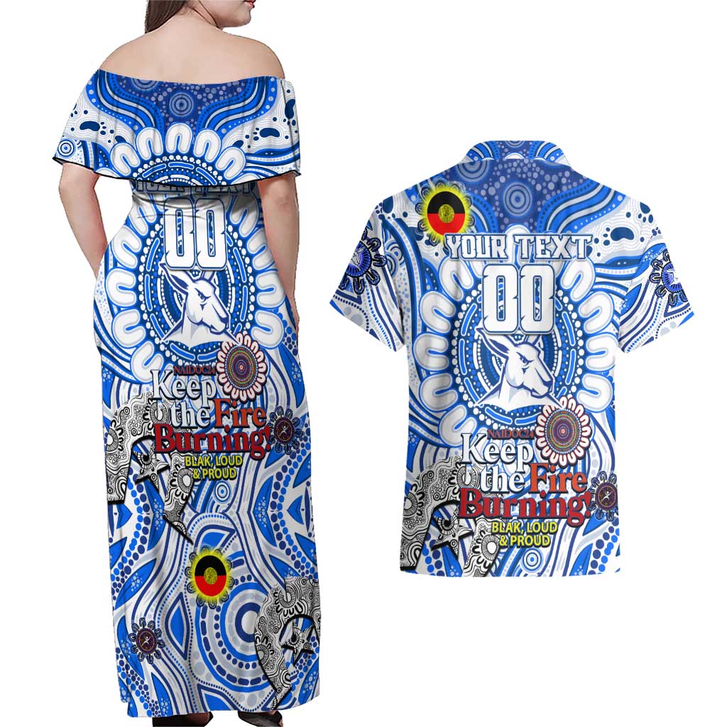 Custom North Melbourne Kangaroos NAIDOC Week 2024 Couples Matching Off Shoulder Maxi Dress and Hawaiian Shirt Mascot Football