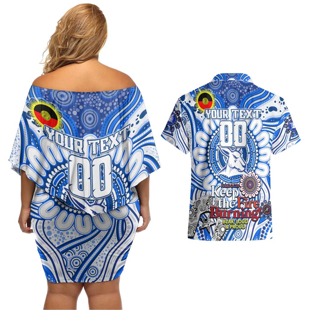 Custom North Melbourne Kangaroos NAIDOC Week 2024 Couples Matching Off Shoulder Short Dress and Hawaiian Shirt Mascot Football