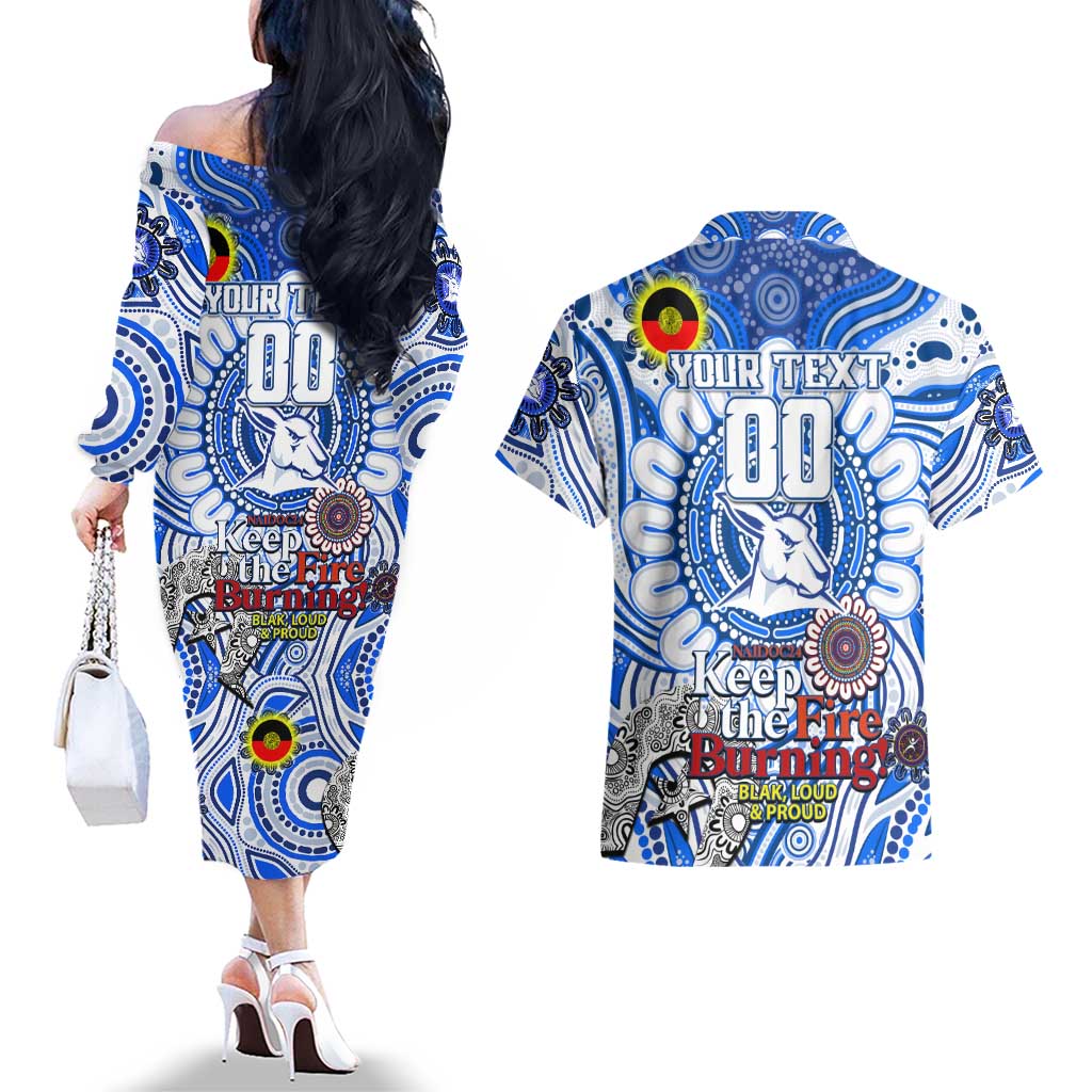 Custom North Melbourne Kangaroos NAIDOC Week 2024 Couples Matching Off The Shoulder Long Sleeve Dress and Hawaiian Shirt Mascot Football