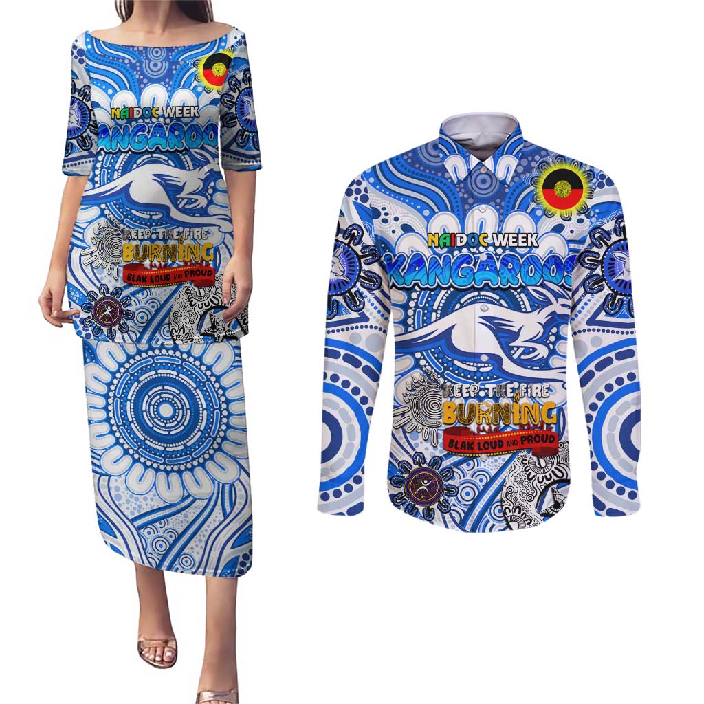 Custom North Melbourne Kangaroos NAIDOC Week 2024 Couples Matching Puletasi and Long Sleeve Button Shirt Mascot Football