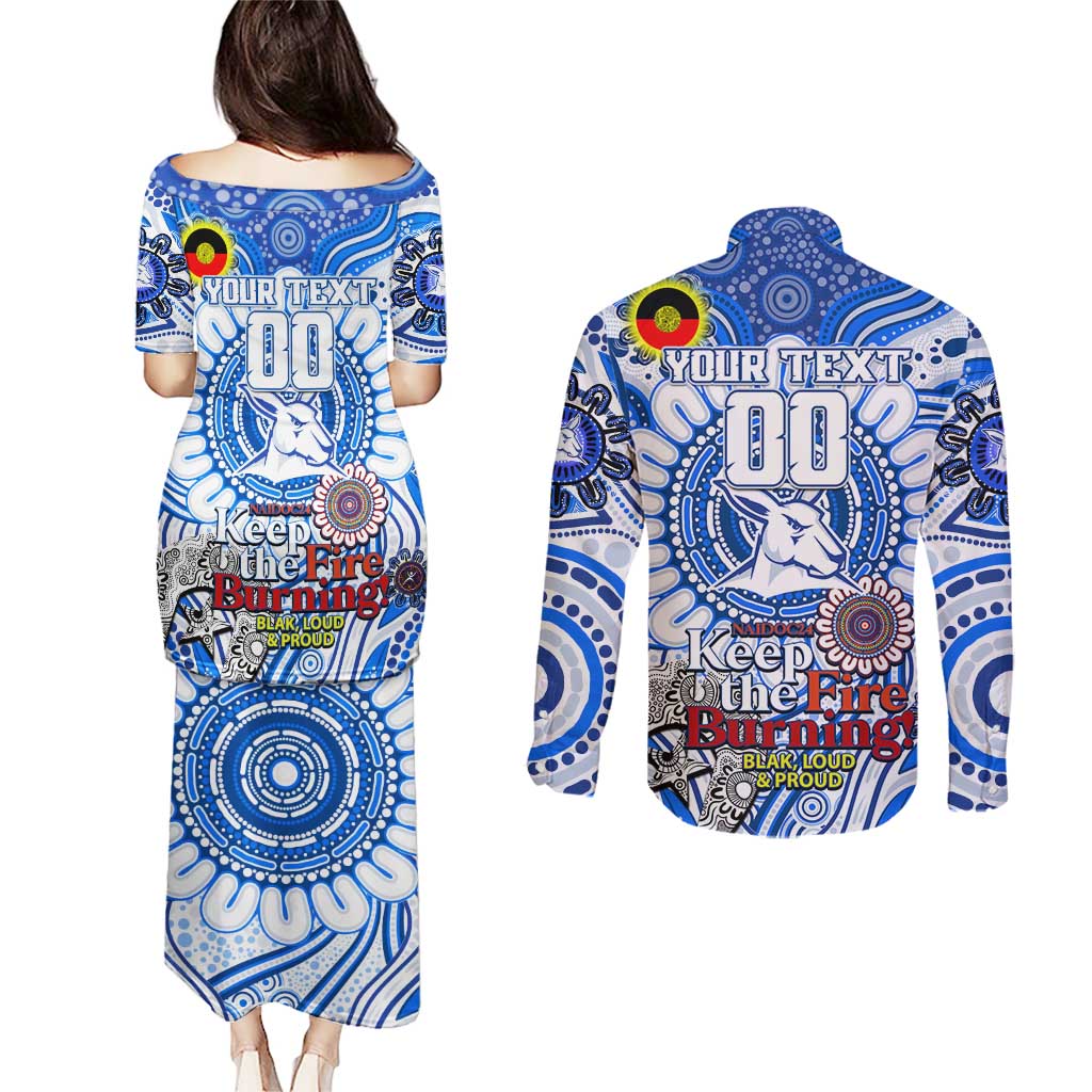 Custom North Melbourne Kangaroos NAIDOC Week 2024 Couples Matching Puletasi and Long Sleeve Button Shirt Mascot Football