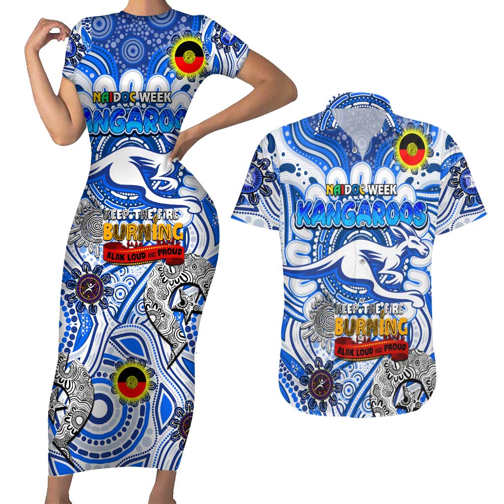 Custom North Melbourne Kangaroos NAIDOC Week 2024 Couples Matching Short Sleeve Bodycon Dress and Hawaiian Shirt Mascot Football
