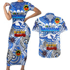 Custom North Melbourne Kangaroos NAIDOC Week 2024 Couples Matching Short Sleeve Bodycon Dress and Hawaiian Shirt Mascot Football