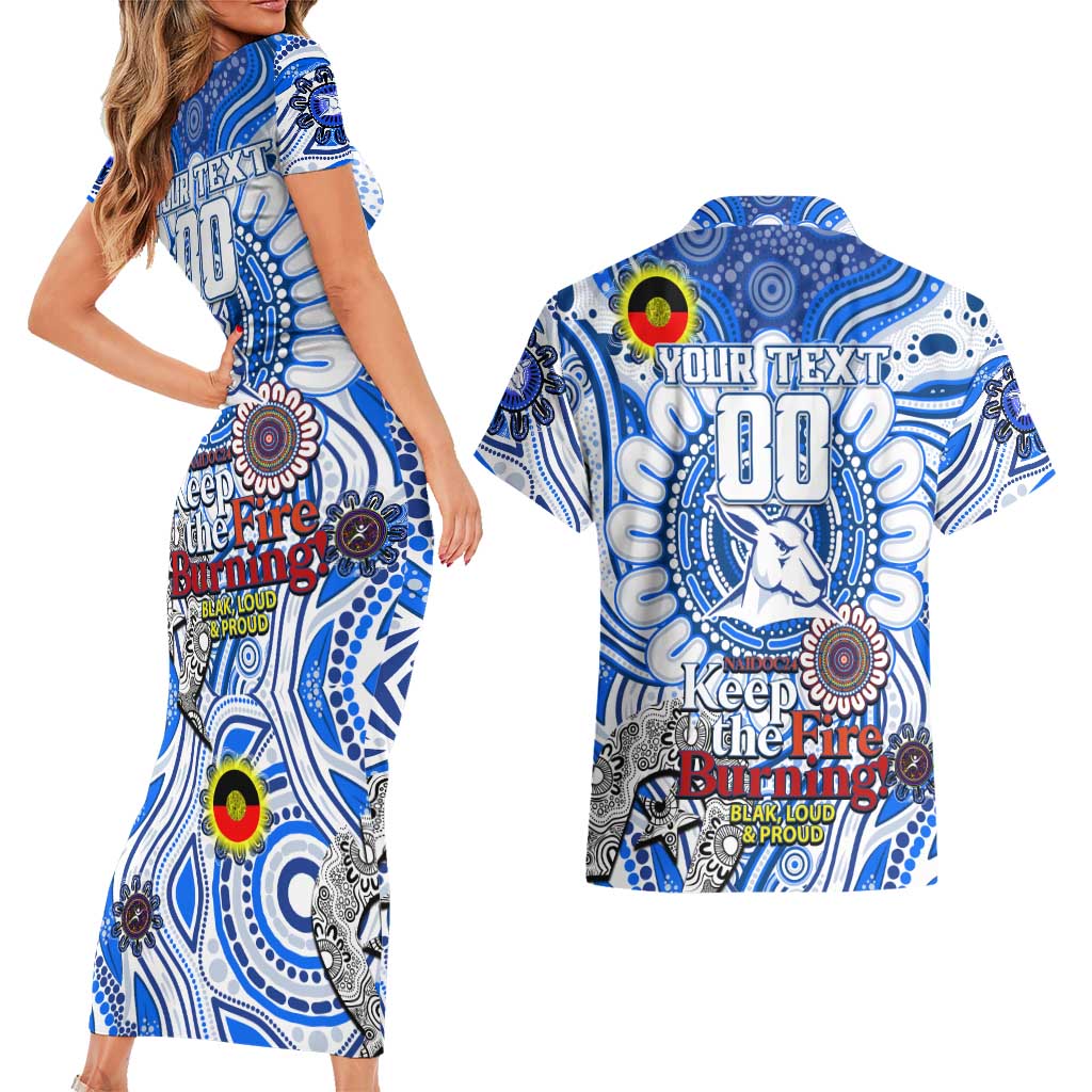 Custom North Melbourne Kangaroos NAIDOC Week 2024 Couples Matching Short Sleeve Bodycon Dress and Hawaiian Shirt Mascot Football