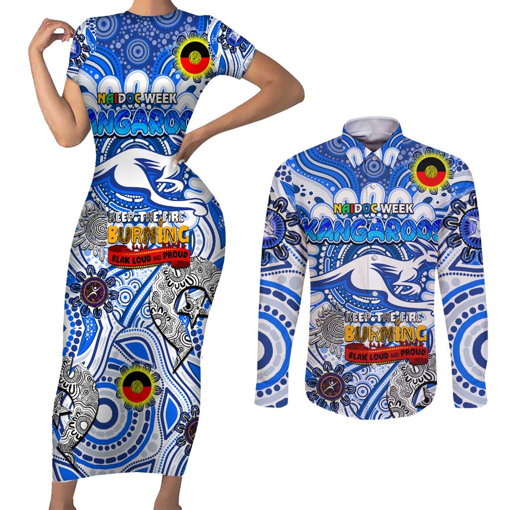 Custom North Melbourne Kangaroos NAIDOC Week 2024 Couples Matching Short Sleeve Bodycon Dress and Long Sleeve Button Shirt Mascot Football