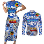 Custom North Melbourne Kangaroos NAIDOC Week 2024 Couples Matching Short Sleeve Bodycon Dress and Long Sleeve Button Shirt Mascot Football
