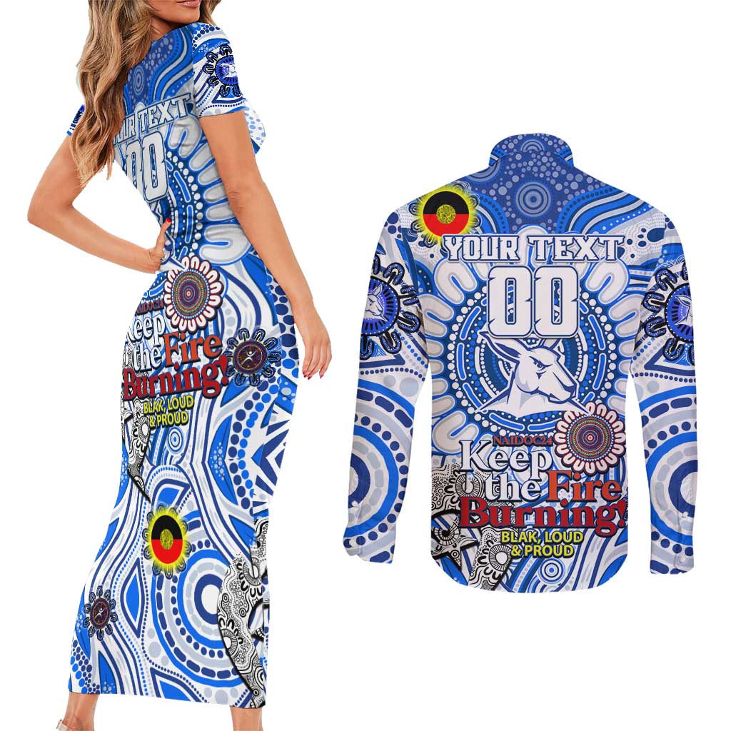 Custom North Melbourne Kangaroos NAIDOC Week 2024 Couples Matching Short Sleeve Bodycon Dress and Long Sleeve Button Shirt Mascot Football
