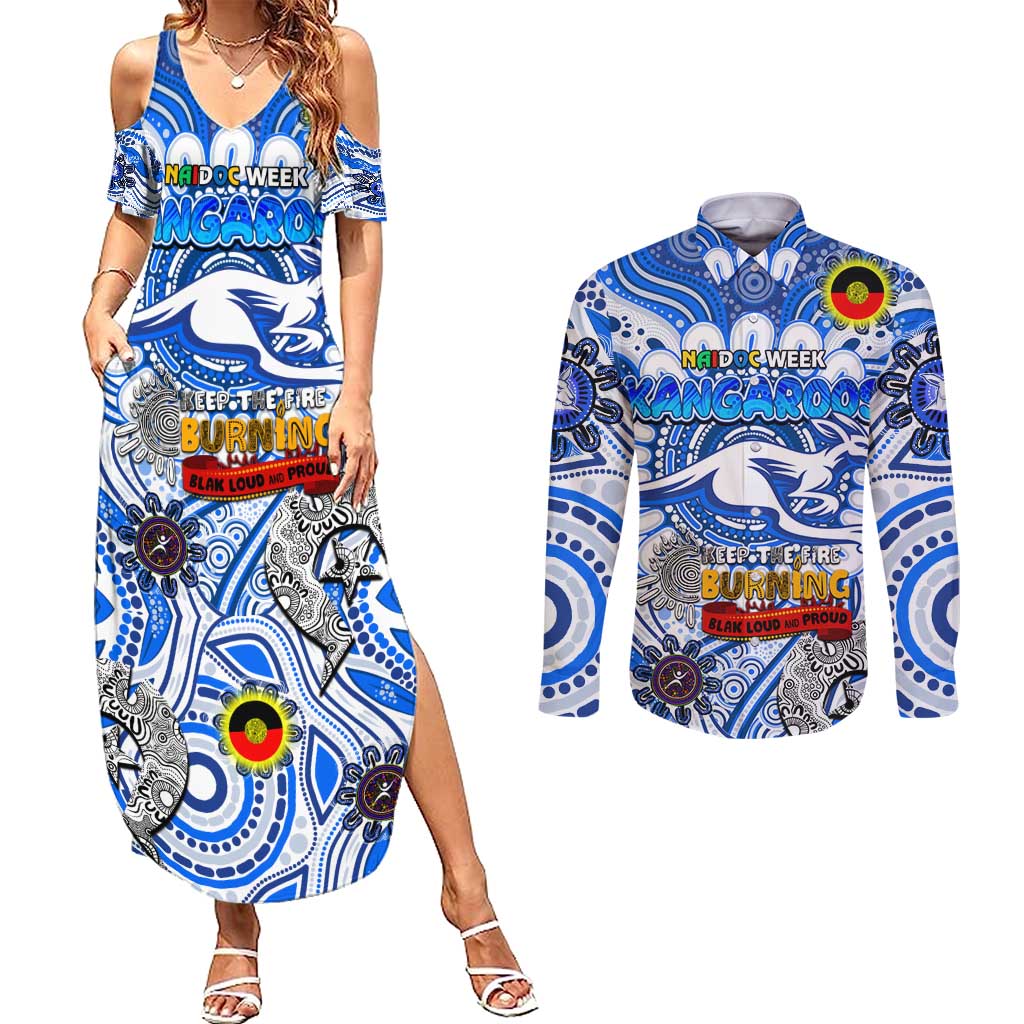 Custom North Melbourne Kangaroos NAIDOC Week 2024 Couples Matching Summer Maxi Dress and Long Sleeve Button Shirt Mascot Football