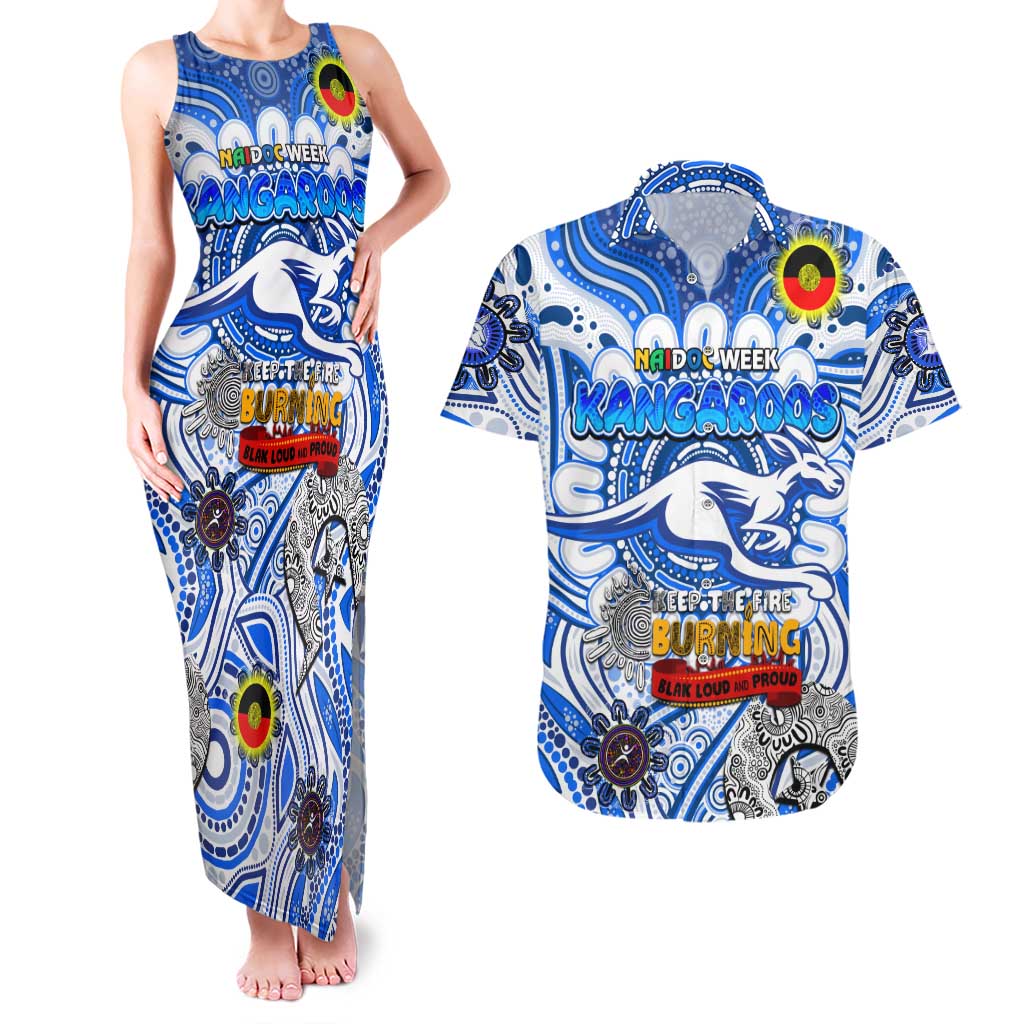 Custom North Melbourne Kangaroos NAIDOC Week 2024 Couples Matching Tank Maxi Dress and Hawaiian Shirt Mascot Football