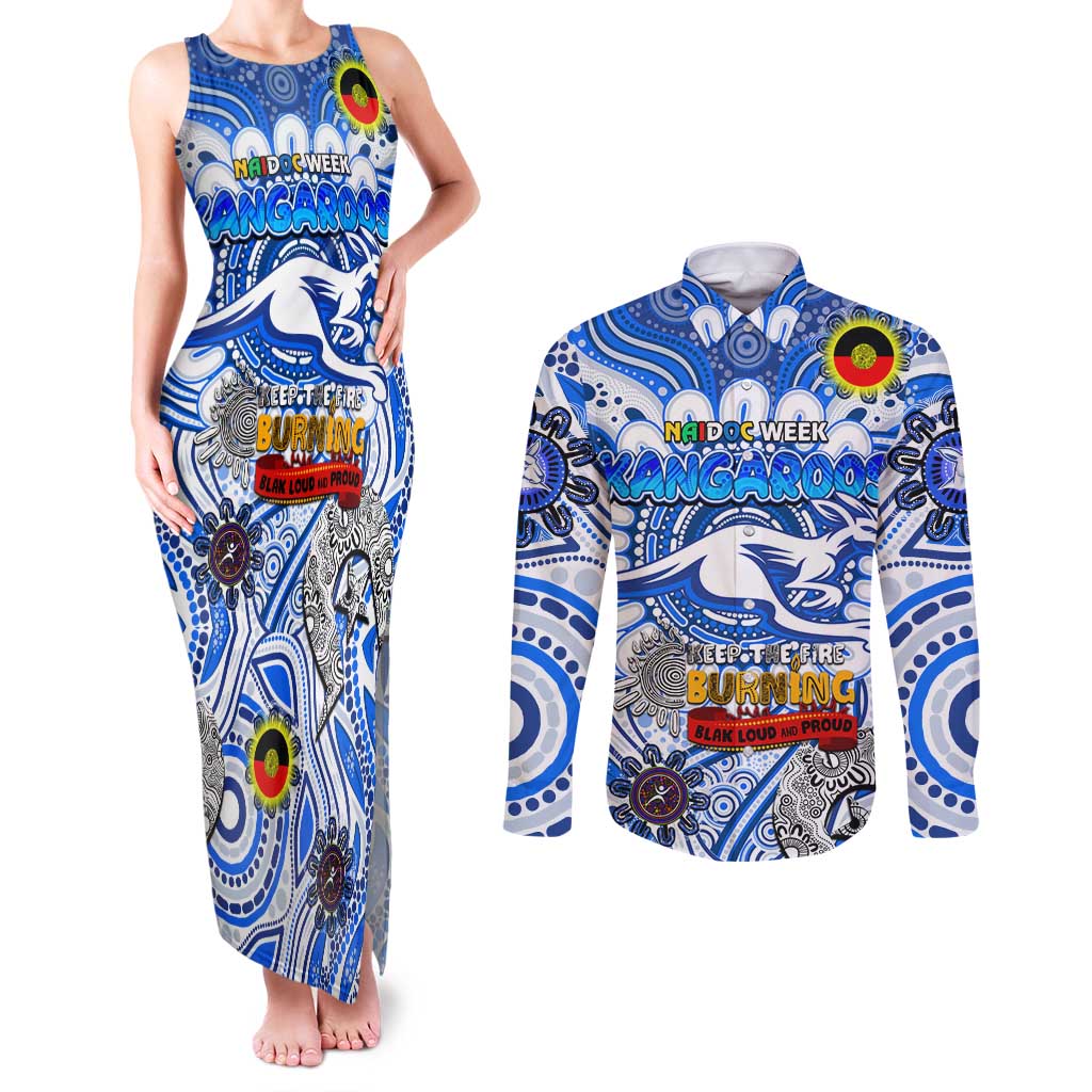 Custom North Melbourne Kangaroos NAIDOC Week 2024 Couples Matching Tank Maxi Dress and Long Sleeve Button Shirt Mascot Football
