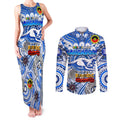 Custom North Melbourne Kangaroos NAIDOC Week 2024 Couples Matching Tank Maxi Dress and Long Sleeve Button Shirt Mascot Football
