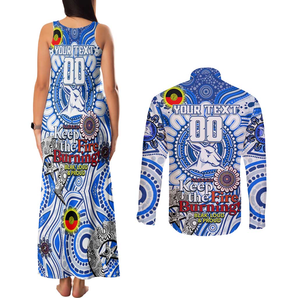 Custom North Melbourne Kangaroos NAIDOC Week 2024 Couples Matching Tank Maxi Dress and Long Sleeve Button Shirt Mascot Football