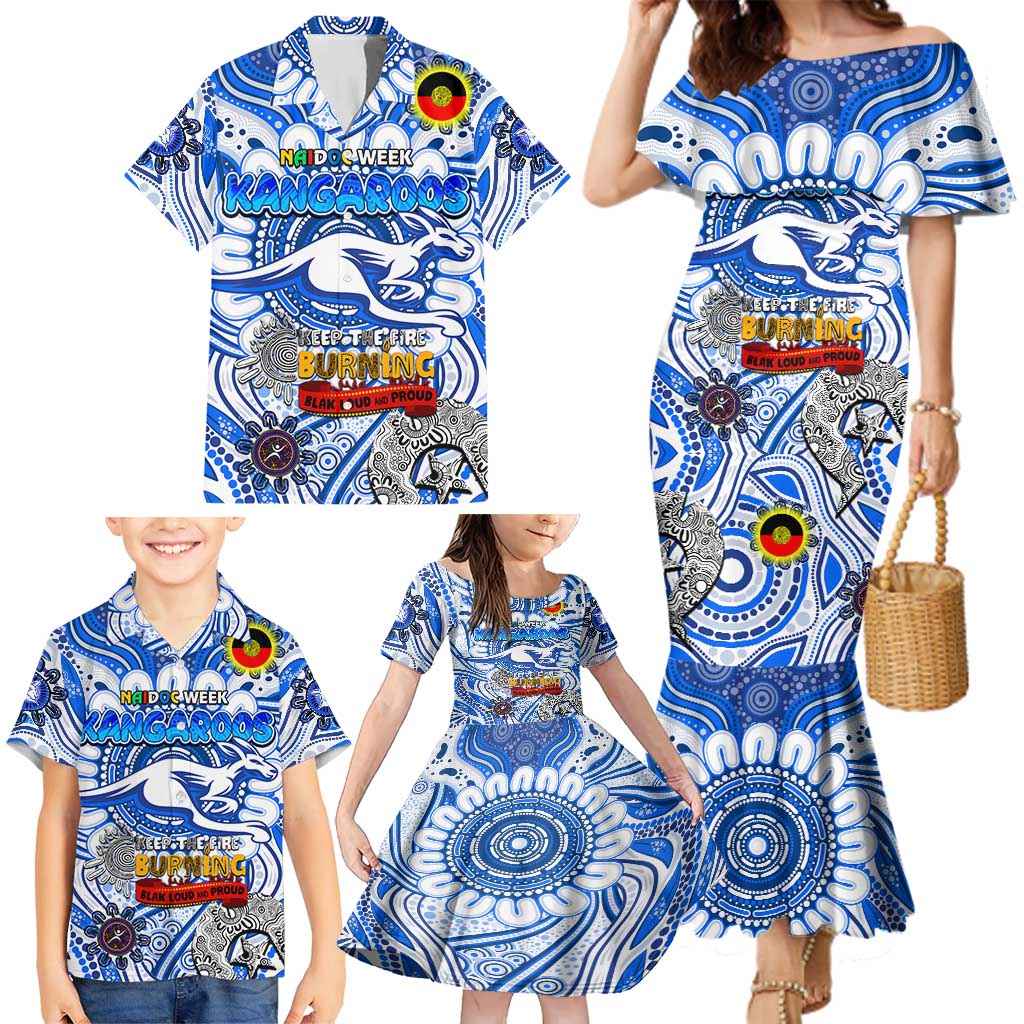 Custom North Melbourne Kangaroos NAIDOC Week 2024 Family Matching Mermaid Dress and Hawaiian Shirt Mascot Football