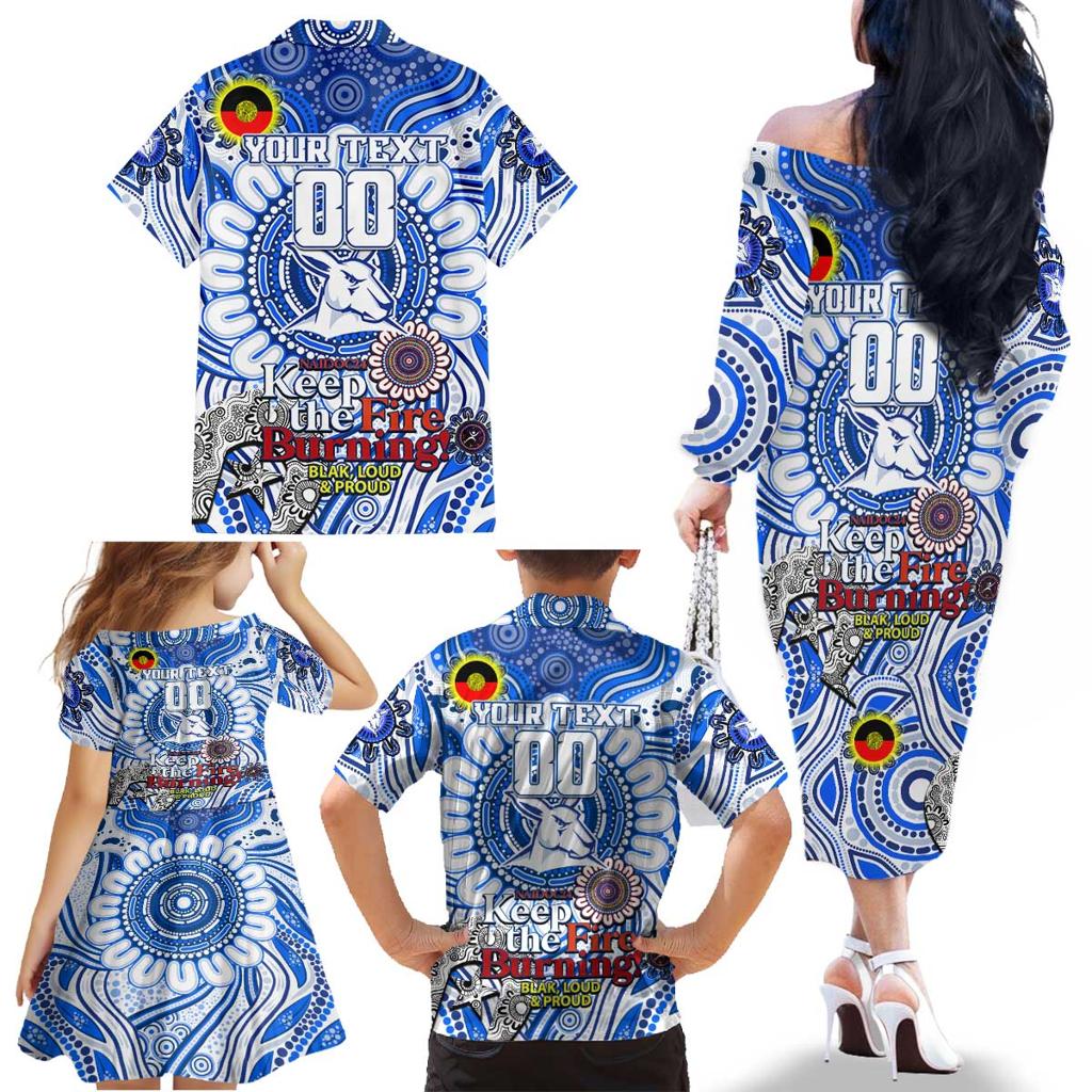Custom North Melbourne Kangaroos NAIDOC Week 2024 Family Matching Off The Shoulder Long Sleeve Dress and Hawaiian Shirt Mascot Football