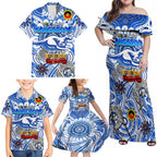 Custom North Melbourne Kangaroos NAIDOC Week 2024 Family Matching Off Shoulder Maxi Dress and Hawaiian Shirt Mascot Football