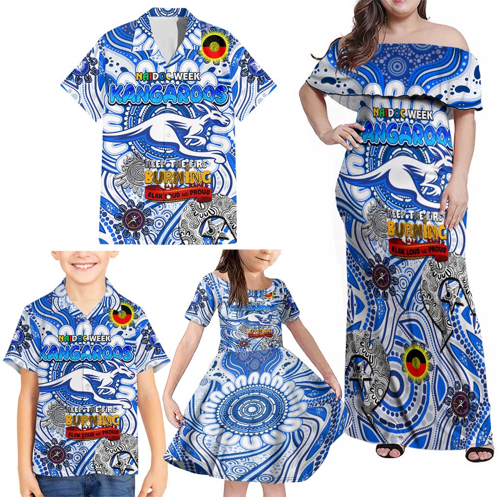 Custom North Melbourne Kangaroos NAIDOC Week 2024 Family Matching Off Shoulder Maxi Dress and Hawaiian Shirt Mascot Football