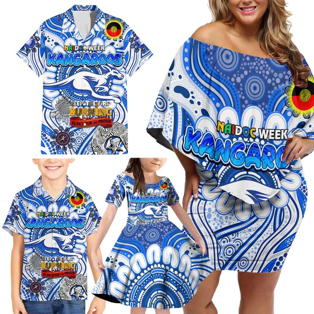 Custom North Melbourne Kangaroos NAIDOC Week 2024 Family Matching Off Shoulder Short Dress and Hawaiian Shirt Mascot Football