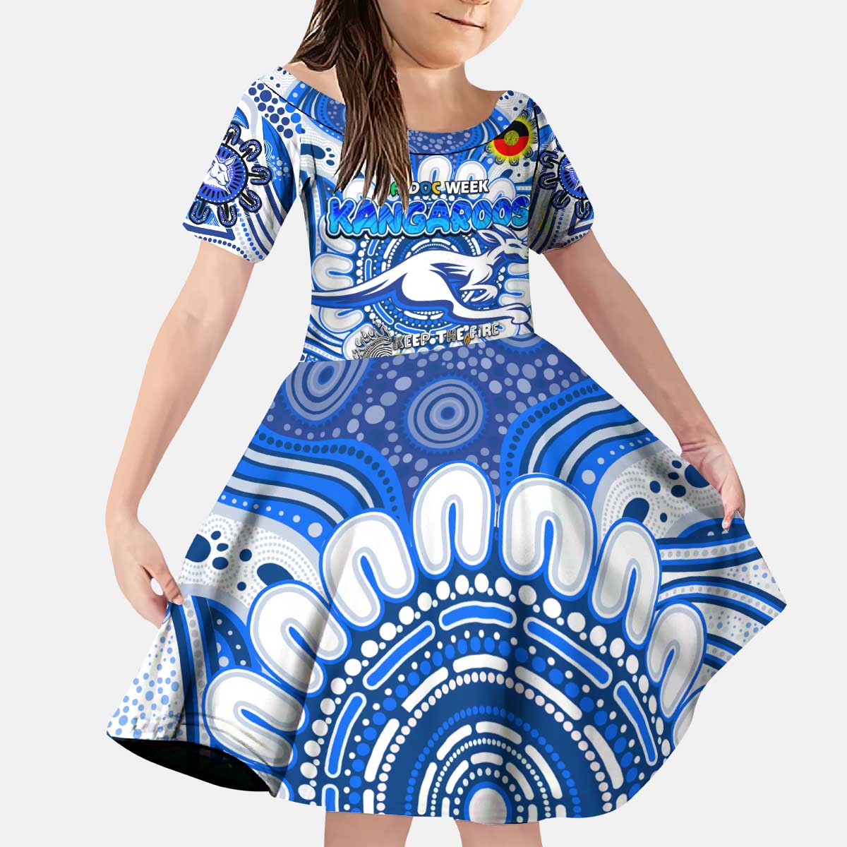 Custom North Melbourne Kangaroos NAIDOC Week 2024 Kid Short Sleeve Dress Mascot Football