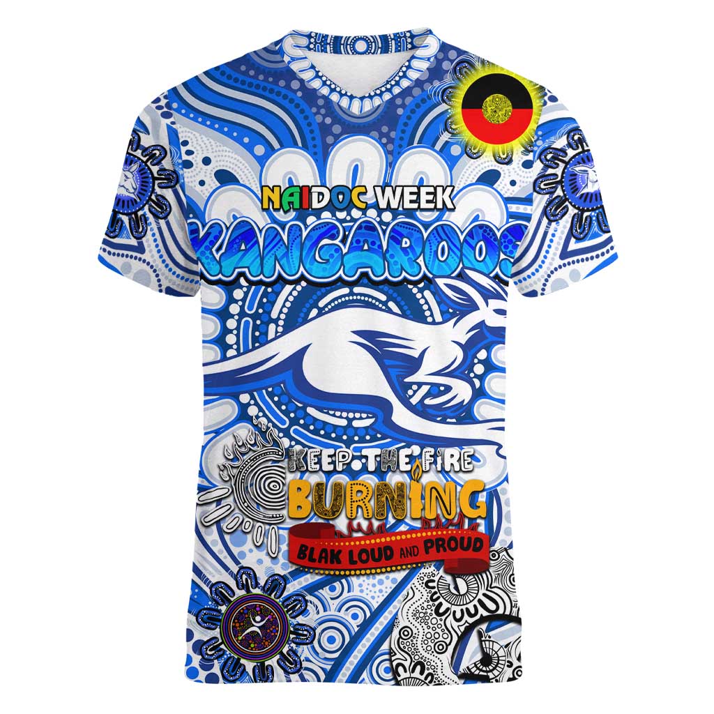 Custom North Melbourne Kangaroos NAIDOC Week 2024 Women V-Neck T-Shirt Mascot Football