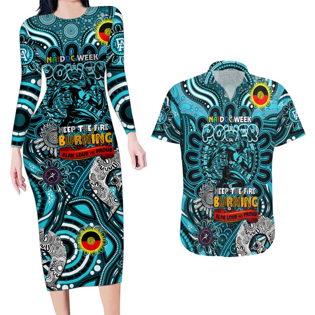 Custom Port Adelaide Power NAIDOC Week 2024 Couples Matching Long Sleeve Bodycon Dress and Hawaiian Shirt Mascot Football