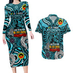 Custom Port Adelaide Power NAIDOC Week 2024 Couples Matching Long Sleeve Bodycon Dress and Hawaiian Shirt Mascot Football