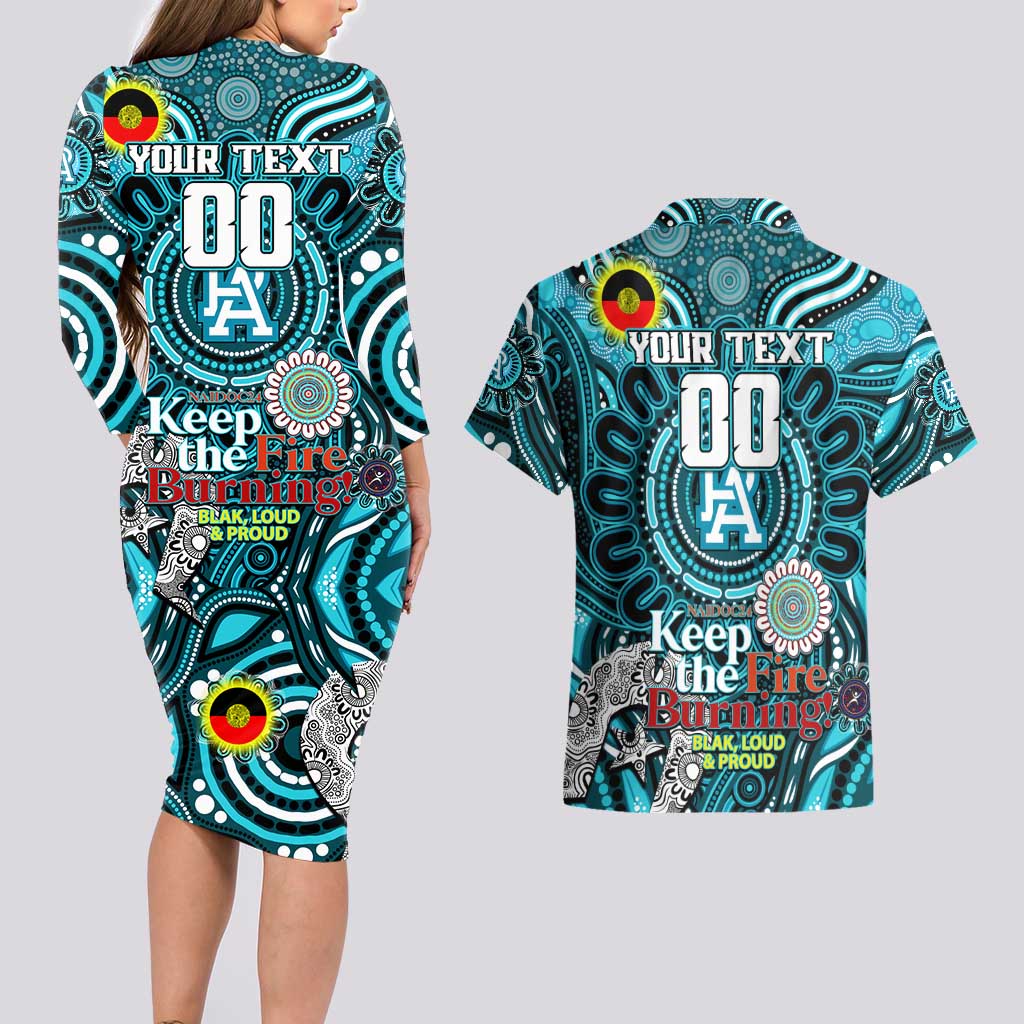 Custom Port Adelaide Power NAIDOC Week 2024 Couples Matching Long Sleeve Bodycon Dress and Hawaiian Shirt Mascot Football