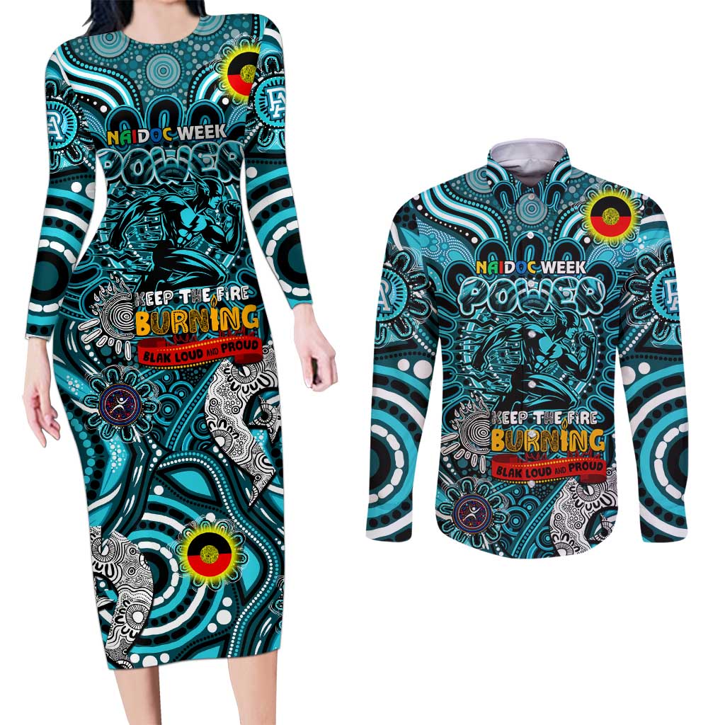 Custom Port Adelaide Power NAIDOC Week 2024 Couples Matching Long Sleeve Bodycon Dress and Long Sleeve Button Shirt Mascot Football