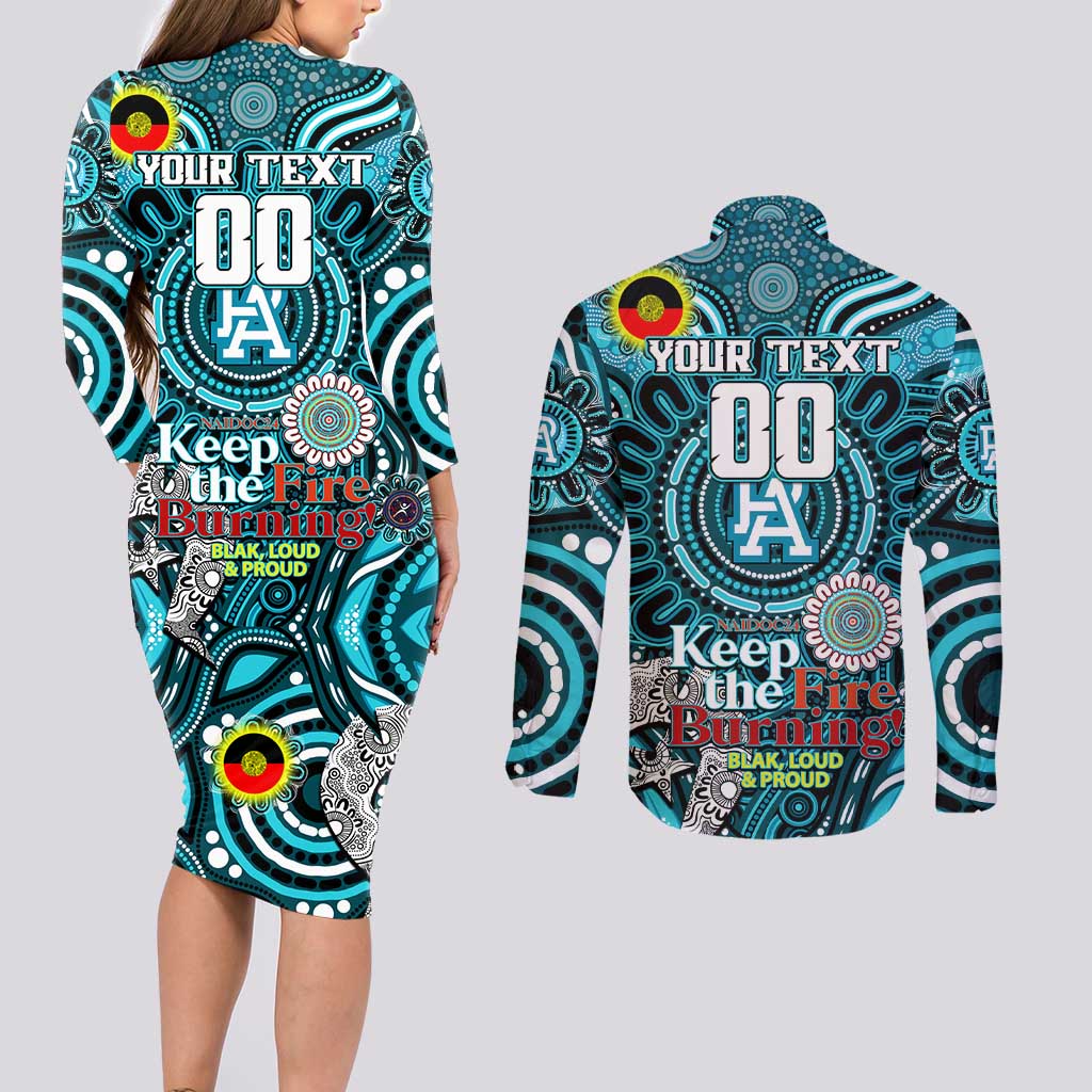 Custom Port Adelaide Power NAIDOC Week 2024 Couples Matching Long Sleeve Bodycon Dress and Long Sleeve Button Shirt Mascot Football