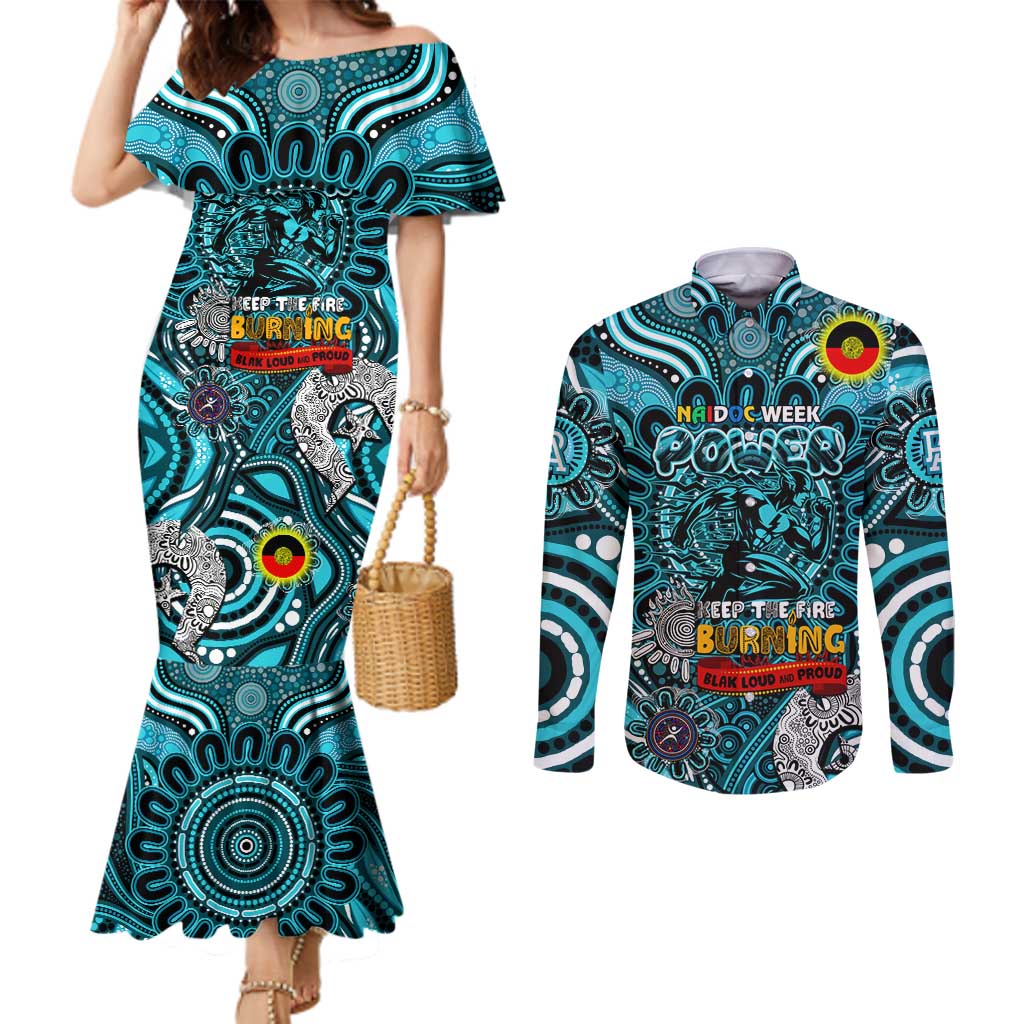 Custom Port Adelaide Power NAIDOC Week 2024 Couples Matching Mermaid Dress and Long Sleeve Button Shirt Mascot Football