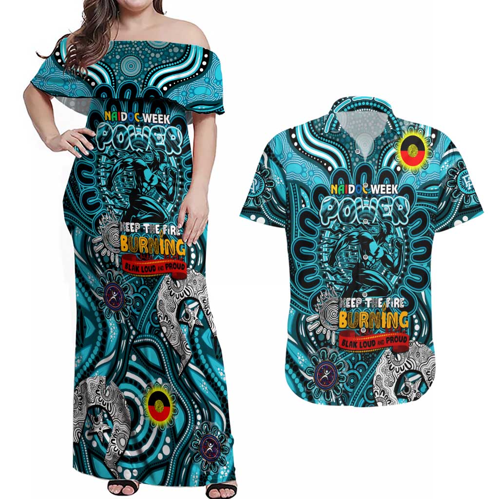 Custom Port Adelaide Power NAIDOC Week 2024 Couples Matching Off Shoulder Maxi Dress and Hawaiian Shirt Mascot Football