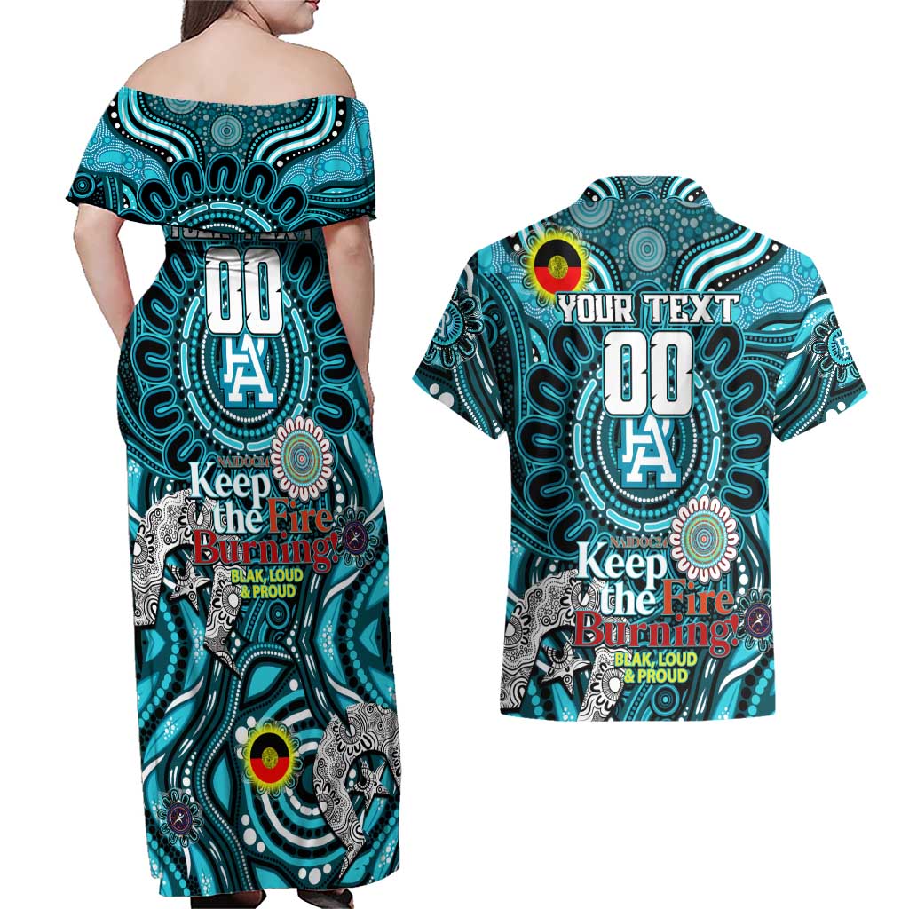 Custom Port Adelaide Power NAIDOC Week 2024 Couples Matching Off Shoulder Maxi Dress and Hawaiian Shirt Mascot Football