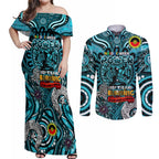 Custom Port Adelaide Power NAIDOC Week 2024 Couples Matching Off Shoulder Maxi Dress and Long Sleeve Button Shirt Mascot Football