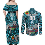 Custom Port Adelaide Power NAIDOC Week 2024 Couples Matching Off Shoulder Maxi Dress and Long Sleeve Button Shirt Mascot Football