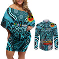 Custom Port Adelaide Power NAIDOC Week 2024 Couples Matching Off Shoulder Short Dress and Long Sleeve Button Shirt Mascot Football