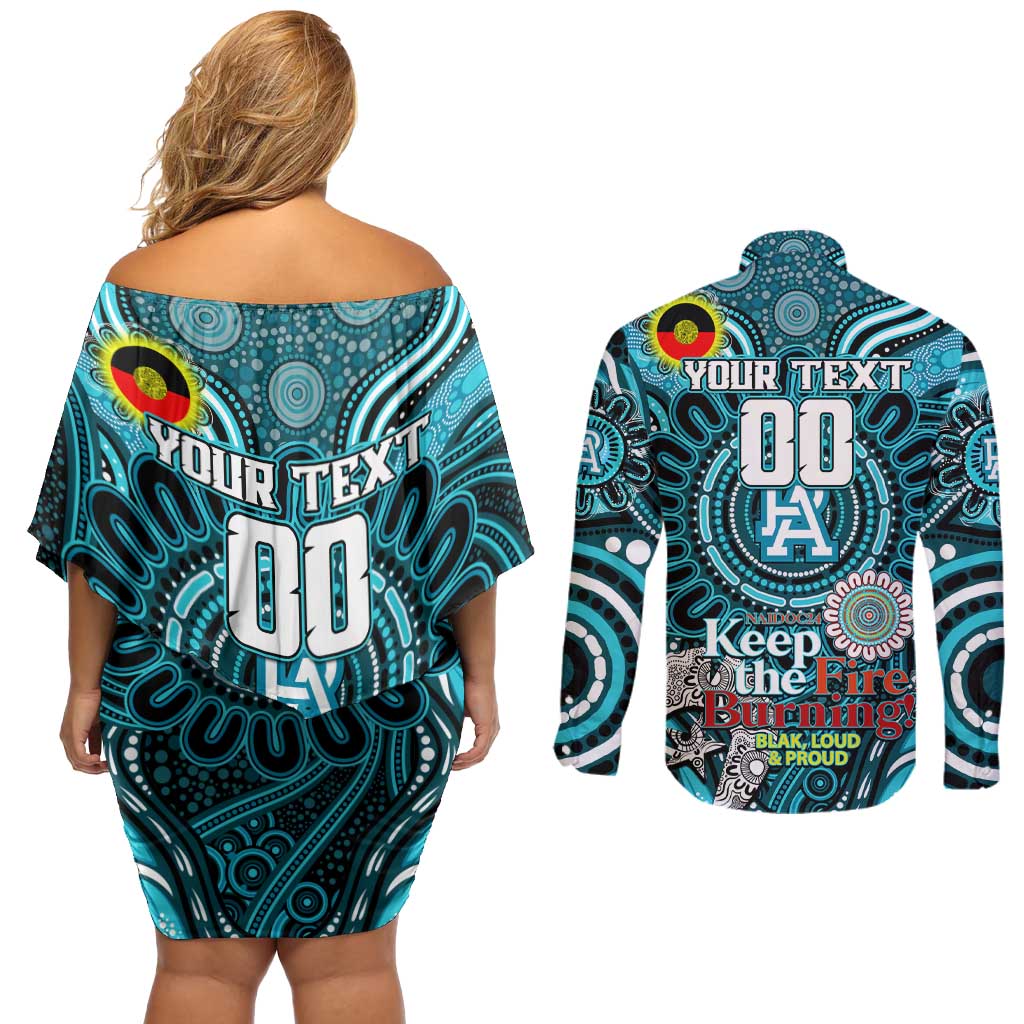 Custom Port Adelaide Power NAIDOC Week 2024 Couples Matching Off Shoulder Short Dress and Long Sleeve Button Shirt Mascot Football