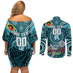 Custom Port Adelaide Power NAIDOC Week 2024 Couples Matching Off Shoulder Short Dress and Long Sleeve Button Shirt Mascot Football
