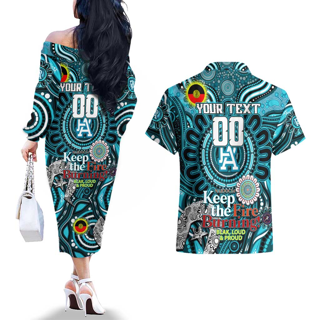 Custom Port Adelaide Power NAIDOC Week 2024 Couples Matching Off The Shoulder Long Sleeve Dress and Hawaiian Shirt Mascot Football