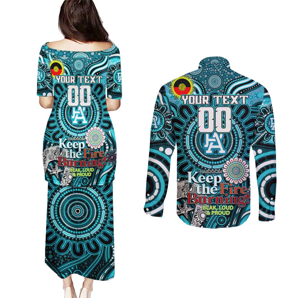 Custom Port Adelaide Power NAIDOC Week 2024 Couples Matching Puletasi and Long Sleeve Button Shirt Mascot Football
