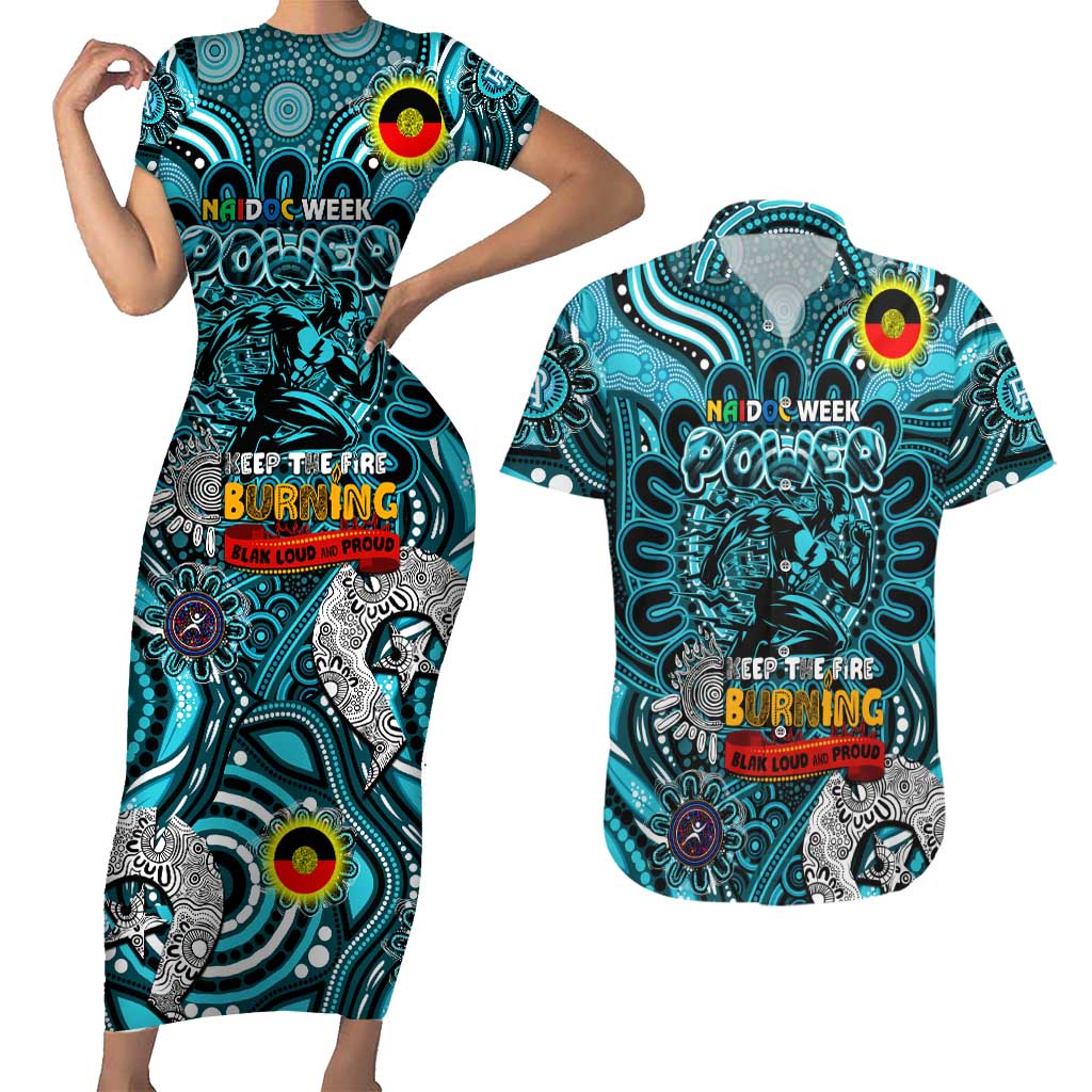 Custom Port Adelaide Power NAIDOC Week 2024 Couples Matching Short Sleeve Bodycon Dress and Hawaiian Shirt Mascot Football
