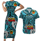 Custom Port Adelaide Power NAIDOC Week 2024 Couples Matching Short Sleeve Bodycon Dress and Hawaiian Shirt Mascot Football