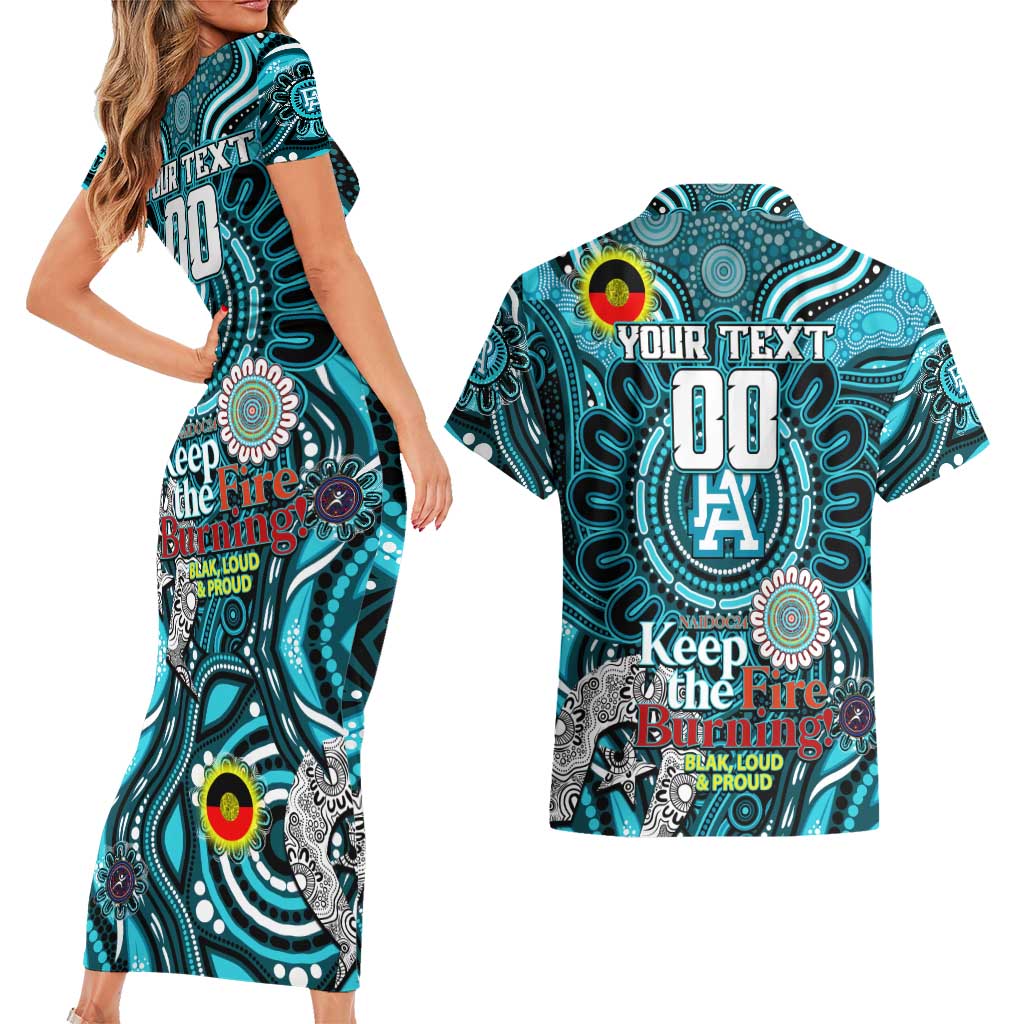Custom Port Adelaide Power NAIDOC Week 2024 Couples Matching Short Sleeve Bodycon Dress and Hawaiian Shirt Mascot Football