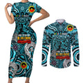 Custom Port Adelaide Power NAIDOC Week 2024 Couples Matching Short Sleeve Bodycon Dress and Long Sleeve Button Shirt Mascot Football