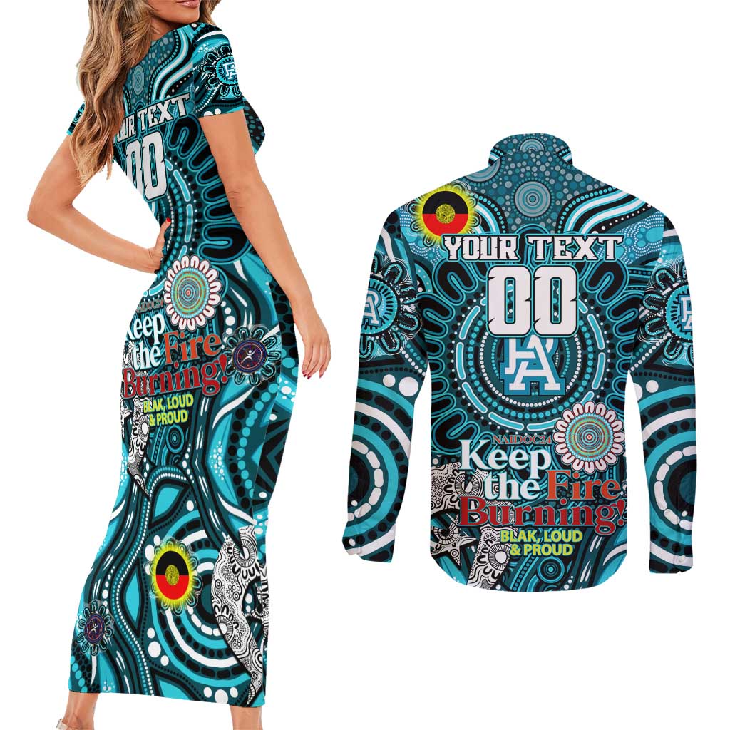 Custom Port Adelaide Power NAIDOC Week 2024 Couples Matching Short Sleeve Bodycon Dress and Long Sleeve Button Shirt Mascot Football