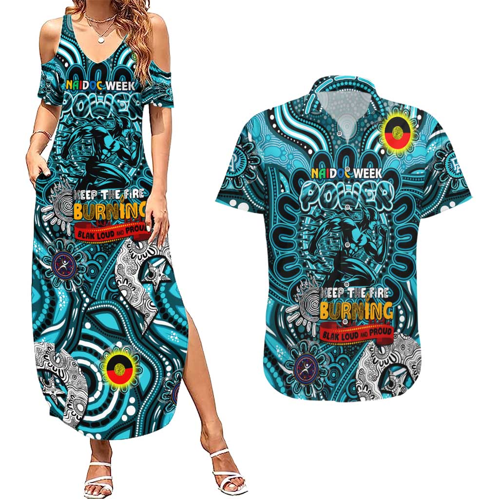 Custom Port Adelaide Power NAIDOC Week 2024 Couples Matching Summer Maxi Dress and Hawaiian Shirt Mascot Football
