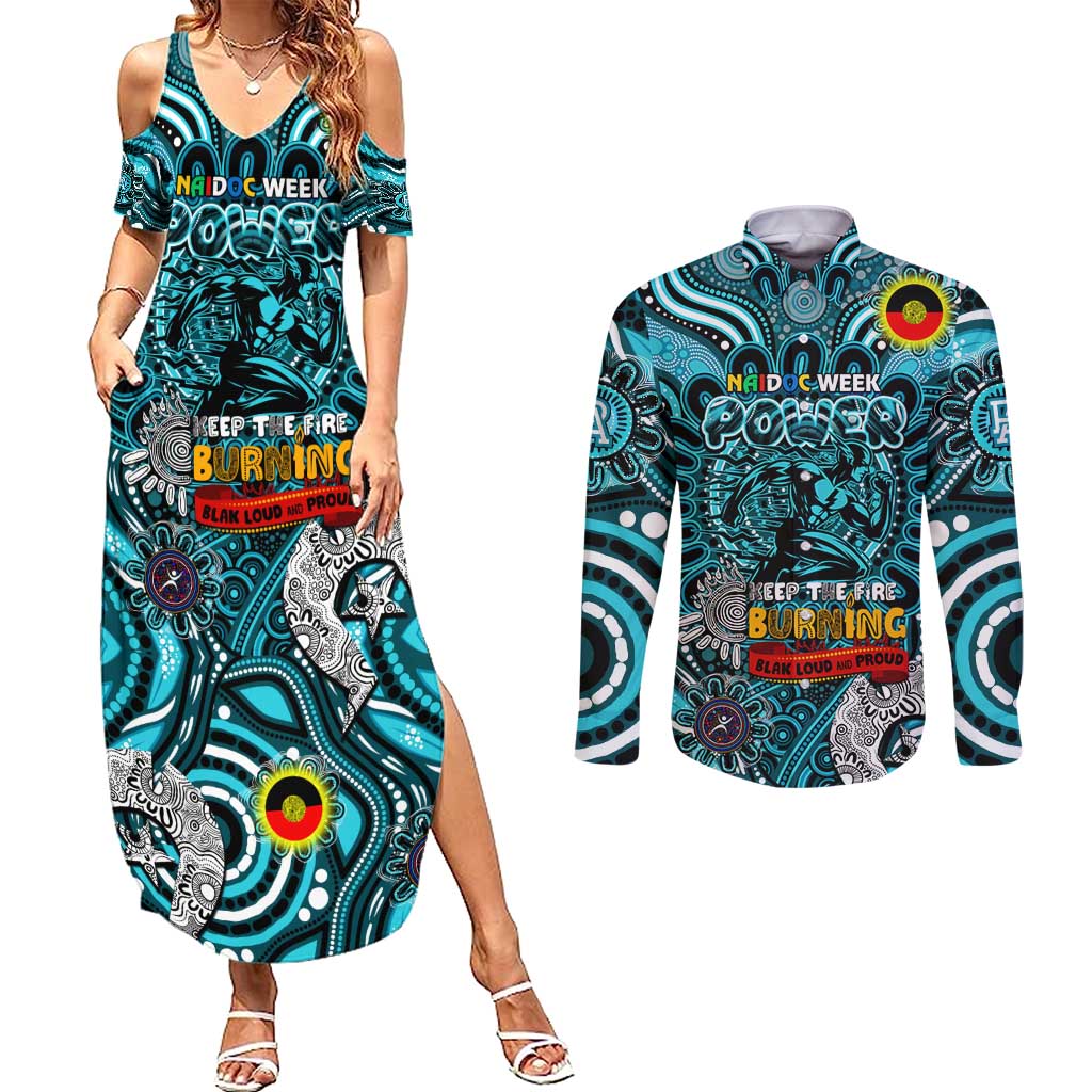 Custom Port Adelaide Power NAIDOC Week 2024 Couples Matching Summer Maxi Dress and Long Sleeve Button Shirt Mascot Football