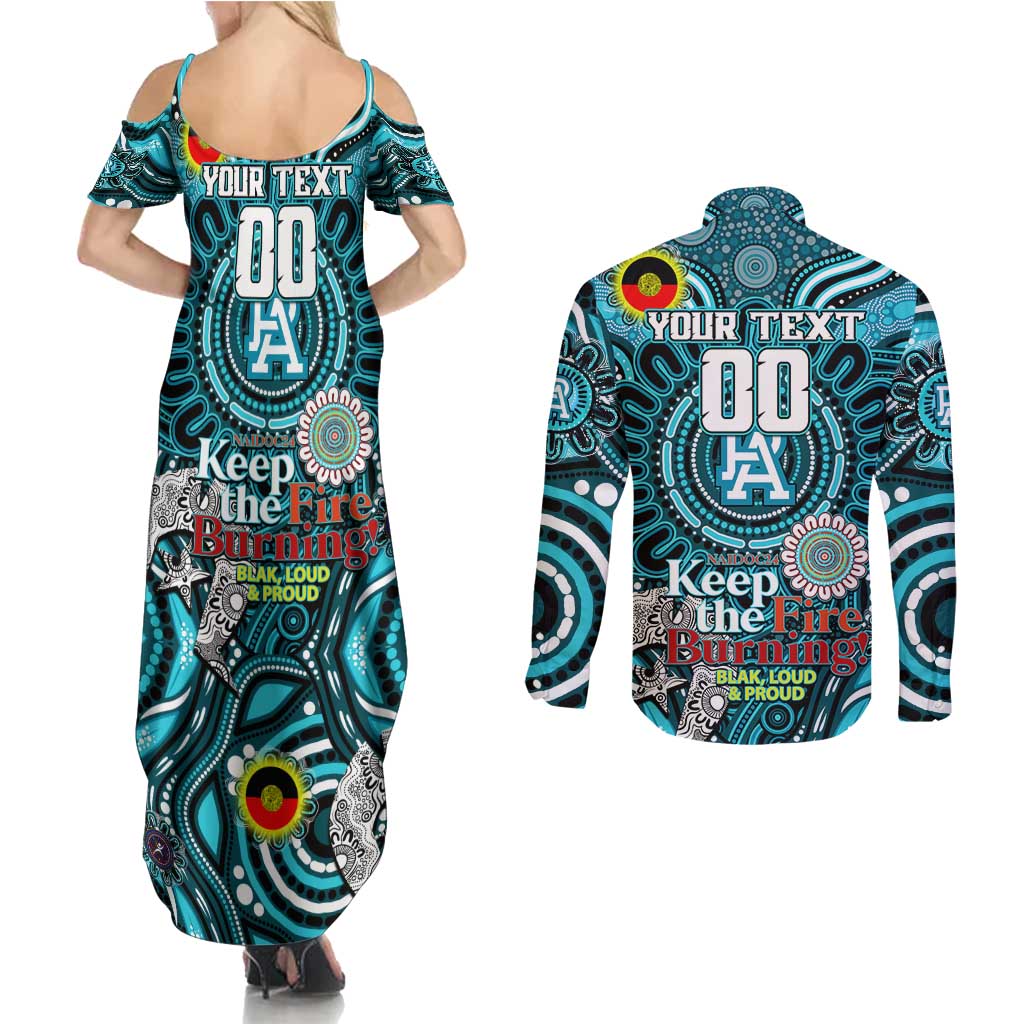 Custom Port Adelaide Power NAIDOC Week 2024 Couples Matching Summer Maxi Dress and Long Sleeve Button Shirt Mascot Football