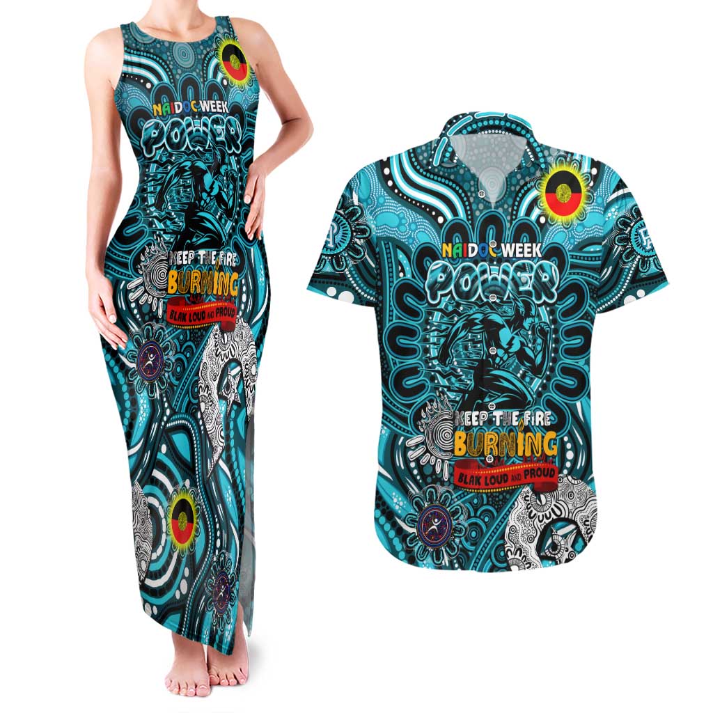 Custom Port Adelaide Power NAIDOC Week 2024 Couples Matching Tank Maxi Dress and Hawaiian Shirt Mascot Football
