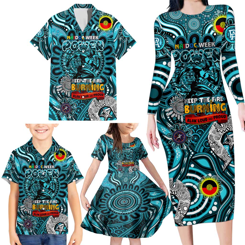 Custom Port Adelaide Power NAIDOC Week 2024 Family Matching Long Sleeve Bodycon Dress and Hawaiian Shirt Mascot Football