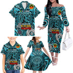 Custom Port Adelaide Power NAIDOC Week 2024 Family Matching Off The Shoulder Long Sleeve Dress and Hawaiian Shirt Mascot Football