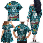 Custom Port Adelaide Power NAIDOC Week 2024 Family Matching Off The Shoulder Long Sleeve Dress and Hawaiian Shirt Mascot Football